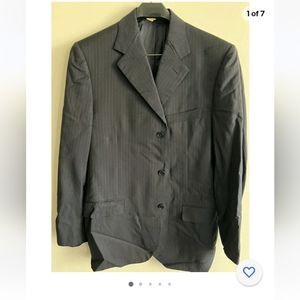 Canali Italy Super 120s blazer jacket 38L black stripes wool 3 button dual vent